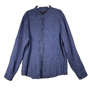 BLOOMINGDALES The‎ Men's Store Size XL Linen Chambray Button Up Shirt Dark Blue